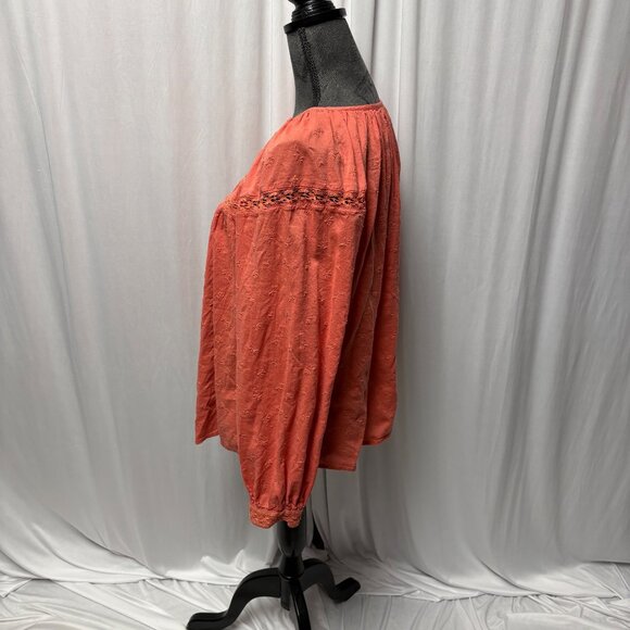 Old Navy Blouse Women Sz Large Embroidered Button-Down Puff Sleeves Peasant Top - Picture 3 of 13